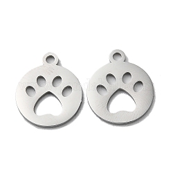 304 Stainless Steel Charms, Manual Polishing, Paw Print, Stainless Steel Color, 14.5x12x1mm, Hole: 1.6mm