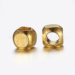 Abalorios de latón, cubo, dorado, 3x3mm, agujero: 1.5 mm