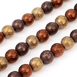 Fili di perle di ematite sintetica non magnetica con placcatura sottovuoto, stile matte, tondo, sfaccettato, colore misto, 9.5~10mm, Foro: 1~1.2 mm, circa 40pcs/filo, 14.96 pollice (38 cm)