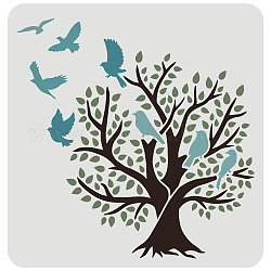 FINGERINSPIRE Tree of Life and Birds 30x30cm Tree Birds Pattern Washable Reusable Mylar DIY Art Craft Painting Template Chalk Signs Natural Plant Stencils for Painting Craft Window Wall