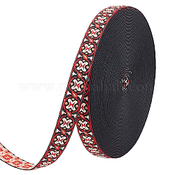 Ethnic Style Polyester Ribbons, Jacquard Ribbon, Butterfly Pattern, Red, 3/8 inch(11mm), about 20yards/strand