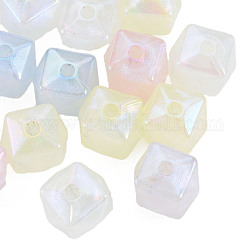 Perline acriliche con placcatura iridescente arcobaleno, Glitter perline, cubo sfaccettato, colore misto, 13x13x11.5mm, Foro: 2 mm