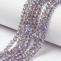Chapelets de perles en verre électroplaqué, demi-plaqué, bleu plaqué, facette, rondelle, chardon, 4x3mm, Trou: 0.4mm, Environ 123~127 pcs/chapelet, 16.5~16.9 pouce (42~43 cm)