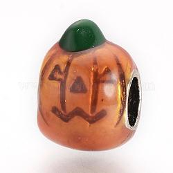 Perline europeo smalto in lega, perline con foro grande, zucca jack-o'-lantern, halloween, arancione scuro, 13x9.5x10.5mm, Foro: 4.5 mm