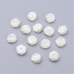 Natural Sea Shell Beads, Half-Hole Beads, Flower, Creamy White, 10x4mm, Hole: 1mm