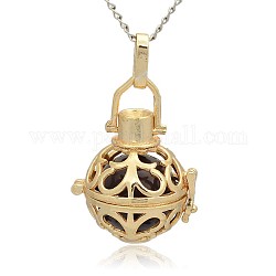 Golden Tone Brass Hollow Round Cage Pendants, with No Hole Spray Painted Brass Round Beads, DarkSlate Blue, 33x24x21mm, Hole: 3x8mm