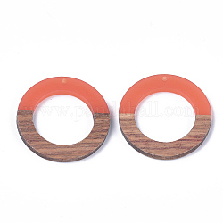 Colgantes de resina y madera de nogal, anillo, coral, 38x3.5mm, agujero: 2 mm