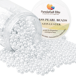 Perle rotonde di perle di vetro bianco perlato di piccolo raso satinato da 4 mm per la realizzazione di gioielli, su 1000 pc, bianco, 4~4.5mm, Foro: 0.7~1.1 mm, circa 1000 pc / scatola