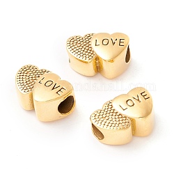 Ion Plating(IP) 304 Stainless Steel European Beads, Large Hole Beads, Manual Polishing, Double Heart with Word Love, Golden, 10x15x8mm, Hole: 4.5mm