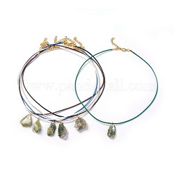(vente d'usine de fêtes de bijoux) colliers pendentif en tourmaline naturelle, avec accessoires en métal et cordon ciré, Note 5 un, pépites, couleur mixte, or, 17.51 pouce ~ 17.91 pouces (44.5~45.5 cm)