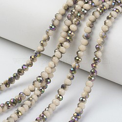 Electroplate Opaque Glass Beads Strands, Half Rose Gold Plated, Faceted, Rondelle, PapayaWhip, 8x6mm, Hole: 1mm, about 65~68pcs/strand, 15.7~16.1 inch(40~41cm)
