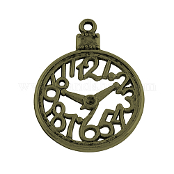 Legierung Uhr-Anhänger, Tibetischen Stil, Cadmiumfrei und Nickel frei und Bleifrei, Antik Bronze, 39x30x2 mm, Bohrung: 2 mm, ca. 209 Stk. / 1000 g