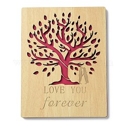 Cartes de vœux en bois, avec du papier rouge à l'intérieur, rectangle avec motif d'arbre, blé, 150x115x7mm