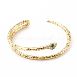Brazalete abierto con diseño de serpiente y circonitas cúbicas verdes, joyas de latón para mujer, sin plomo y cadmio, real 18k chapado en oro, diámetro interior: 1-7/8x2-1/4 pulgada (4.9x5.6 cm)