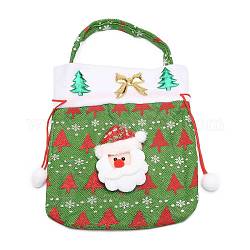 クリスマスの布キャンディーバッグの装飾  巾着漫画人形バッグ  ハンドル付き  クリスマスパーティースナックギフトオーナメント用  シーグリーン  サンタクロース模様  32.5x20x1.3cm