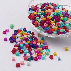 Cubo perline colori opachi di vetro, foro rotondo, colore misto, 3~7x3~4x3~4mm, Foro: 0.5 mm, circa 500pcs/50g