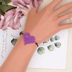 Miyuki Seed Braided Bead Bracelet, Heart Friendship Bracelet for Women, Dark Violet, 11 inch(28cm)