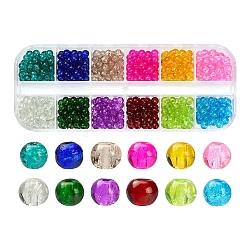 540 pièces 12 couleurs brins de perles de verre craquelées peintes à la bombe, ronde, couleur mixte, 4mm, Trou: 1.1~1.3mm, 45 pcs / couleur