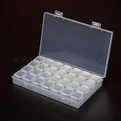 Contenitori di perline di plastica, capiente flip top, removibile, 28 scomparti, rettangolo, chiaro, 17.5x11x2.6cm, scomparti: circa 2.4x2.5x2.3 cm, 28 scomparti / scatola