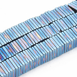 Chapelets de perles en hématite synthétique sans magnétiques, perles heishi carrées, bleu plaqué, 6x6x1mm, Trou: 1mm, Environ 340 pcs/chapelet, 16.14 pouce