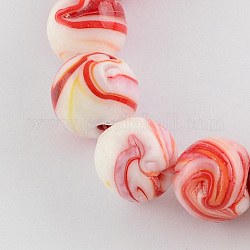 Perles vernissées manuelles, ronde, rouge-orange, 14mm, Trou: 1~2mm