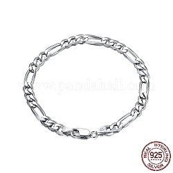 Браслет-цепочка из серебра 925 пробы с родиевым покрытием figaro, со штампом s925, платина, 7-1/2 дюйм (19 см)