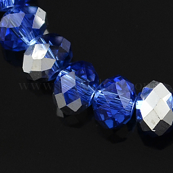 Chapelets de perles en verre électroplaqué, demi-argenté, facette, rondelle, bleu, 8x6mm, Trou: 1mm, Environ 68~70 pcs/chapelet, 17.3 pouce