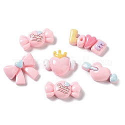 Opaque Resin Cabochons, Word & Candy & Bowknot, Mixed Shapes, Pink, 13.5~22.5x27~29.5x8.5~10mm