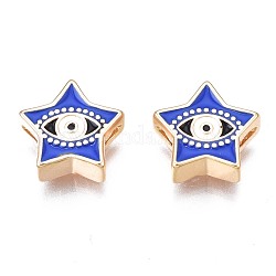 Perles en laiton émaillé, sans nickel, or, étoile avec un mauvais œil, bleu, 11x11.5x4mm, Trou: 1.2mm