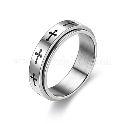 Anello girevole per dito in acciaio al titanio, anello di sollievo dallo stress per l'ansia della fascia spinner fidget per le donne, modello di croce, misura degli stati uniti 6 (16.5mm)