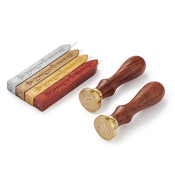 Vintage Retro Sealing Wax Seal and DIY Letter Scrapbook, Brass Stamps and Wood Handle Sets, Mixed Color, Stamps: 2x9cm, Sealing Wax Seal: 90x12x10mm