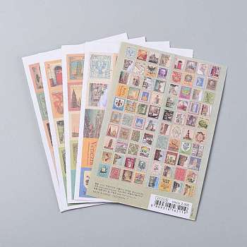 切手の形DIYの紙ラベル継ぎ絵のステッカー  ミックス模様  ミックスカラー  22~56x16~44mm  約5枚/セット AJEW-L058-50