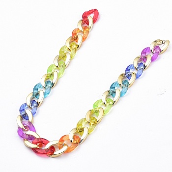 Rainbow Handmade Transparent Acrylic & CCB Plastic Curb Chains, Unwelded, Colorful, 39.37 inch(100cm), Link: 23x17x4.5mm and 22x16.5x4.5mm, 1m/strand