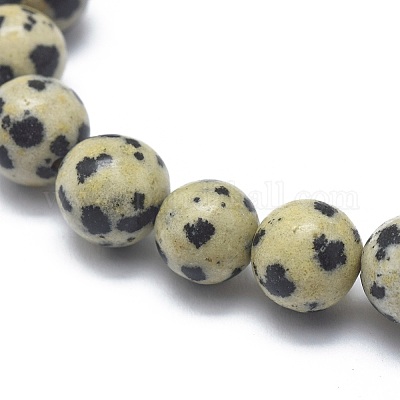 Brazaletes de estiramiento natural jaspe perla dálmata&nbsp;BJEW-K212-A-014-1