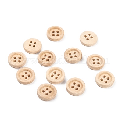 Natural Round 4 Hole Buttons, Wooden Buttons, Antique White, About 13mm in Diameter, Hole: 1mm, 1000pcs/bag Wood Flat Round Orange