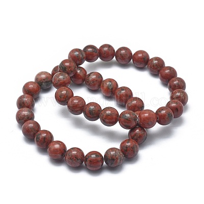 Bracelets extensibles en jaspe sésame naturel / perle de jaspe kiwi&nbsp;BJEW-K212-B-037-1
