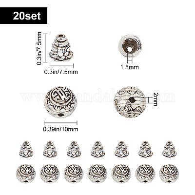 20Set Tibetan Buddhism Guru Bead Sets T-Drilled Antique Silver Color 3-Hole  Round Beads Buddha