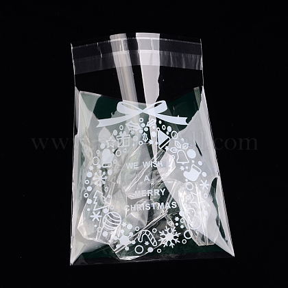 レクタングルクリスマスモチーフセロハンのOPP袋  花輪模様付き  濃い緑  14x9.9cm  一方的な厚さ：0.035mm  インナー対策：11x9.9のCM  約95~100個/袋 OPC-L001-34D-1