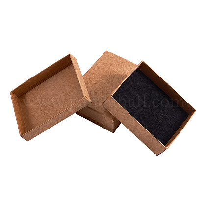 クラフト綿入り厚紙紙ジュエリーセットボックス  リングのために  内部のスポンジ  長方形  日焼け  9x7x3cm  インナーサイズ：8.5x6.4x1.7センチメートル CBOX-R036-11A-1