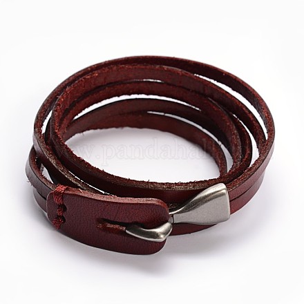 3-Loop Cowhide Leather Wrap Bracelets BJEW-F173-05D-1