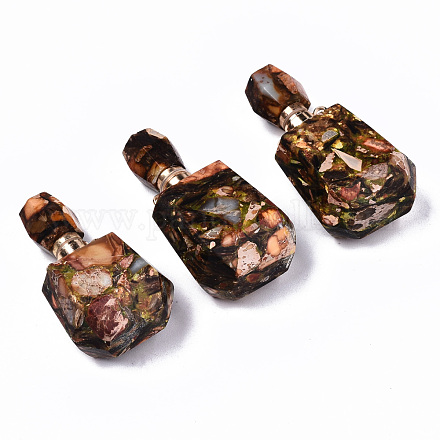 Pendentifs de flacons de parfum ouvrants en bronzite synthétique et jaspe impérial assemblés G-S366-059H-1