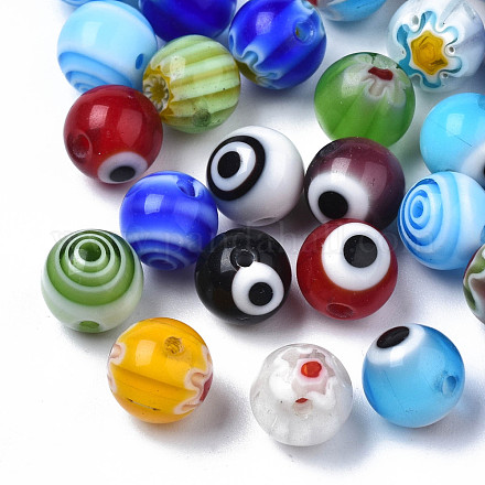 Perles au chalumeau millefiori faites à la main et perles au chalumeau mauvais œil LAMP-N029-007A-01-1