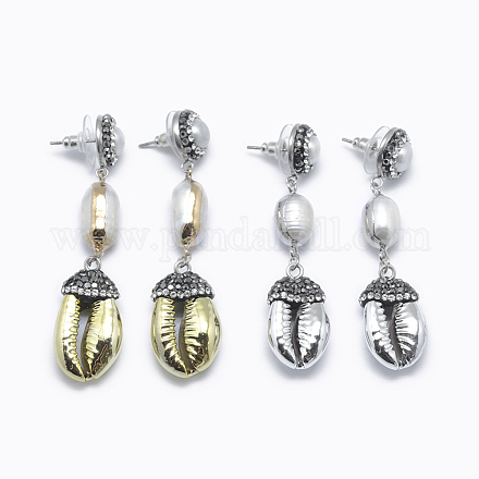 Pendientes de perla de concha electroplateada EJEW-K071-23-1