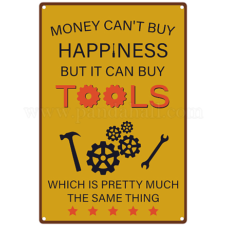 CREATCABIN Metal Vintage Tin Sign Money Can't Buy Happiness But It Can Buy Tools Wall Decor Decoration Vintage Retro Poster Plaque for Home Wall Art Kitchen Bar Pub Room Farm 8 x 12inch AJEW-WH0157-407-1