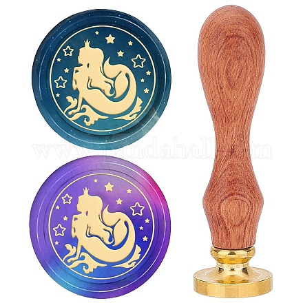 Brass Wax Seal Stamps with Rosewood Handle AJEW-WH0412-0102-1