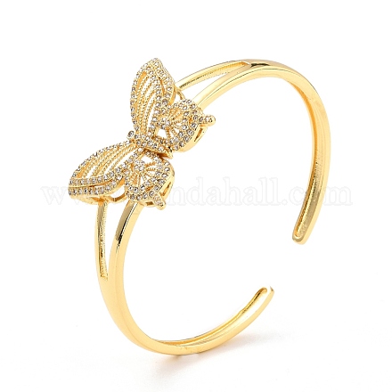 Bling Butterfly Cubic Zirconia Cuff Bangle BJEW-D448-09G-RS-1
