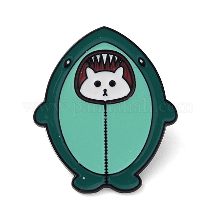 漫画の猫サメのエナメルピン  バックパックの服用の黒の合金バッジ  ミディアムアクアマリン  32x27.5x1.2mm JEWB-D026-01C-1