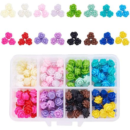 PandaHall Elite about 160pcs 16 Colors Rose Flowers Beads Buttons Flat Base Resin Flower Jewelry Beads Embellishments Flower Flatback Cabochons for DIY Crafts CRES-PH0023-25-1