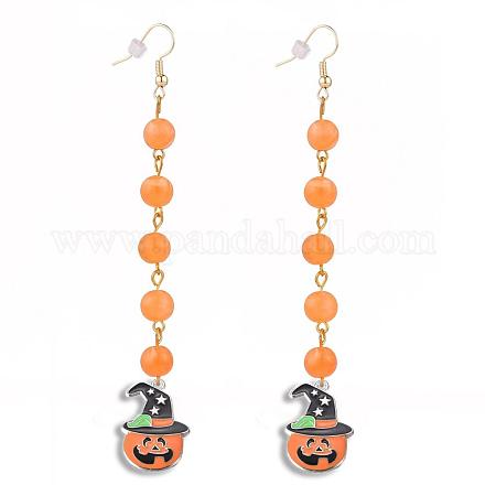 Alloy Enamel Pumpkin Jack-O'-Lantern Dangle Earrings EJEW-JE04422-1