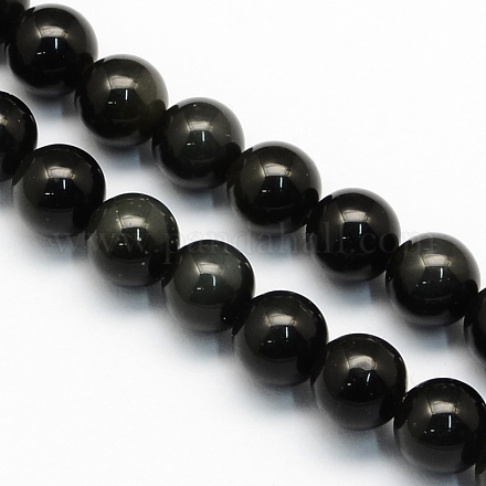 Obsidienne naturelle perles rondes brins G-S156-12mm-1